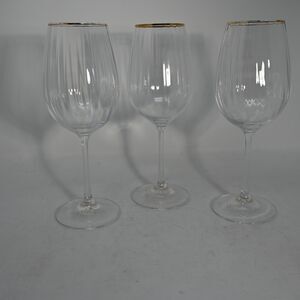 Set of 3 La Redoute Interieurs Lurik Gold Rim Ribbed Wine Glasses 9"